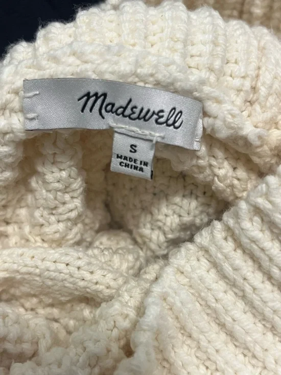 Madewell Cable Turtleneck Fisherman Sweater Cream Funnel Pullover Cozy - Small - Picture 7 of 8